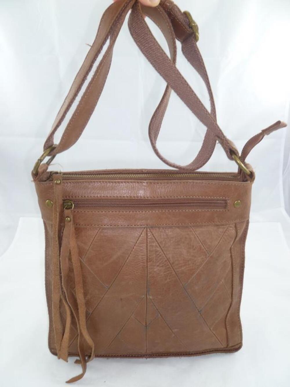 LUCKY BRAND USED BROWN LEATHER PATCHWORK CROSSBODY/SHOULDER BAG